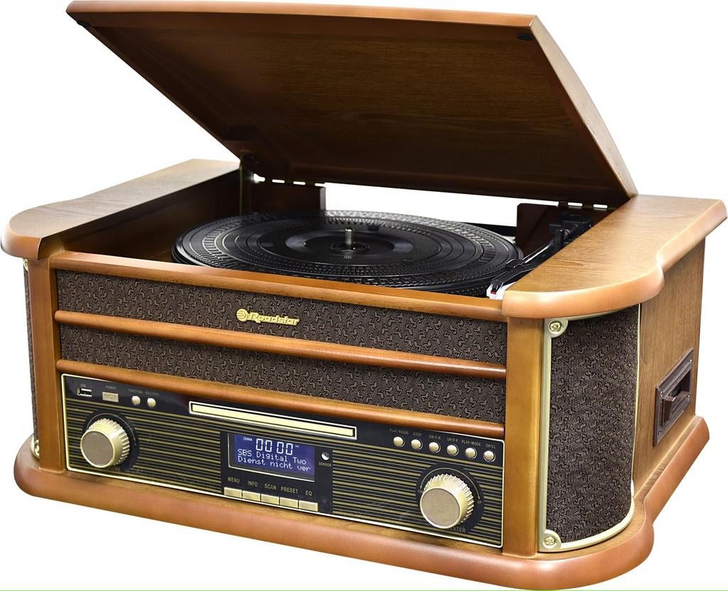 DAB radio, cassette, cd en platenspeler in retrostijl, Ophalen, Platenspeler