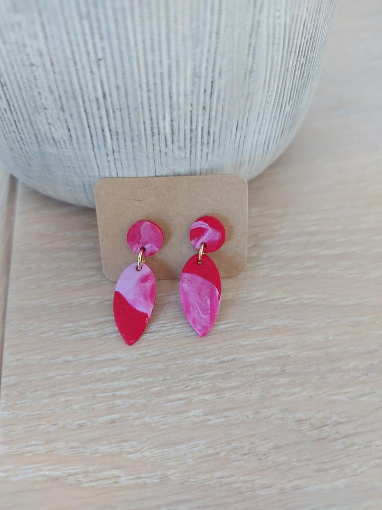 Handgemaakte FIMO oorbellen - roze en rood, Handtassen en Accessoires, Oorbellen, Verzenden, Rood