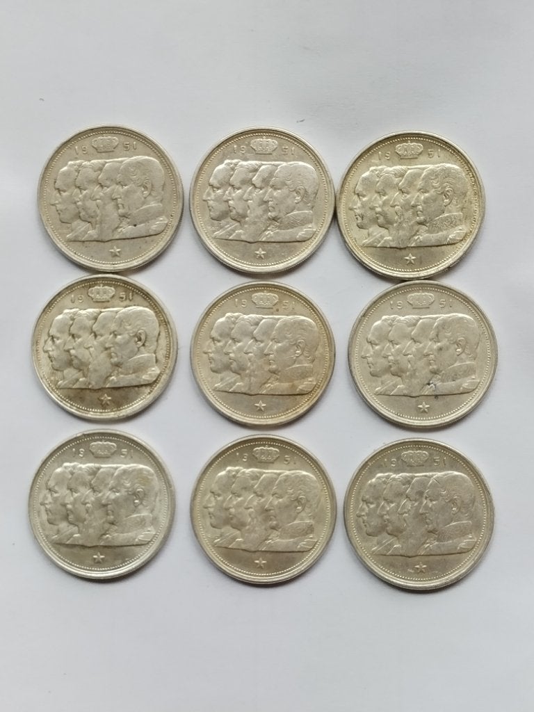 9 zilveren munten van 100 Belgische frank 1951, Postzegels en Munten, Munten | België, Setje, Zilver, Ophalen of Verzenden, Zilver