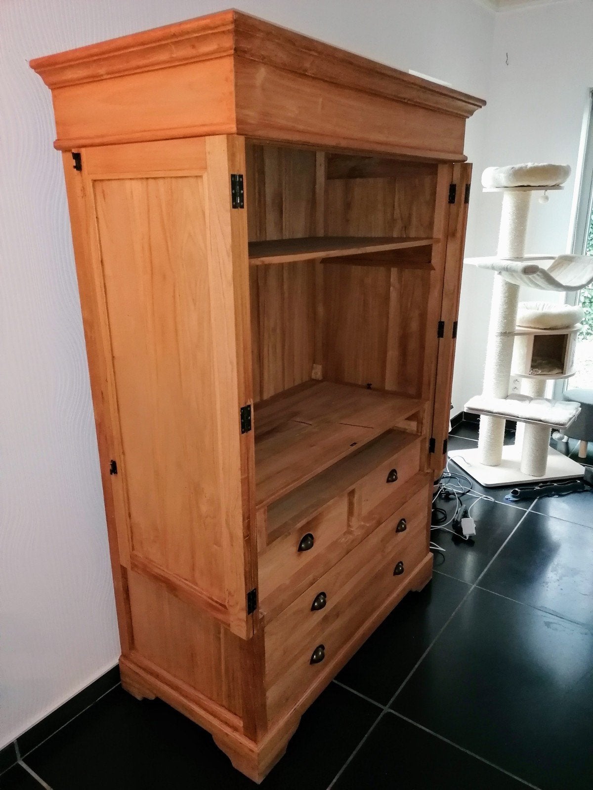 Teak tv-kast met omslagdeuren, Teck, Comme neuf, 100 à 150 cm, 50 à 75 cm