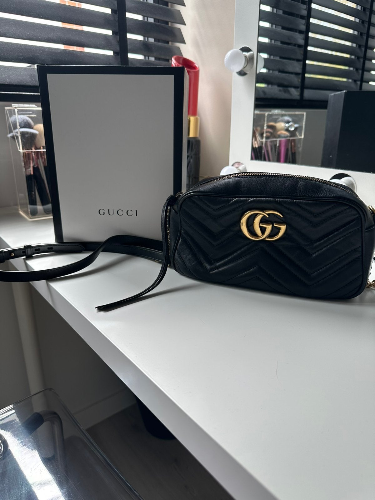 Gucci marmont small camera bag, Ophalen, Gebruikt, Zwart, Leer