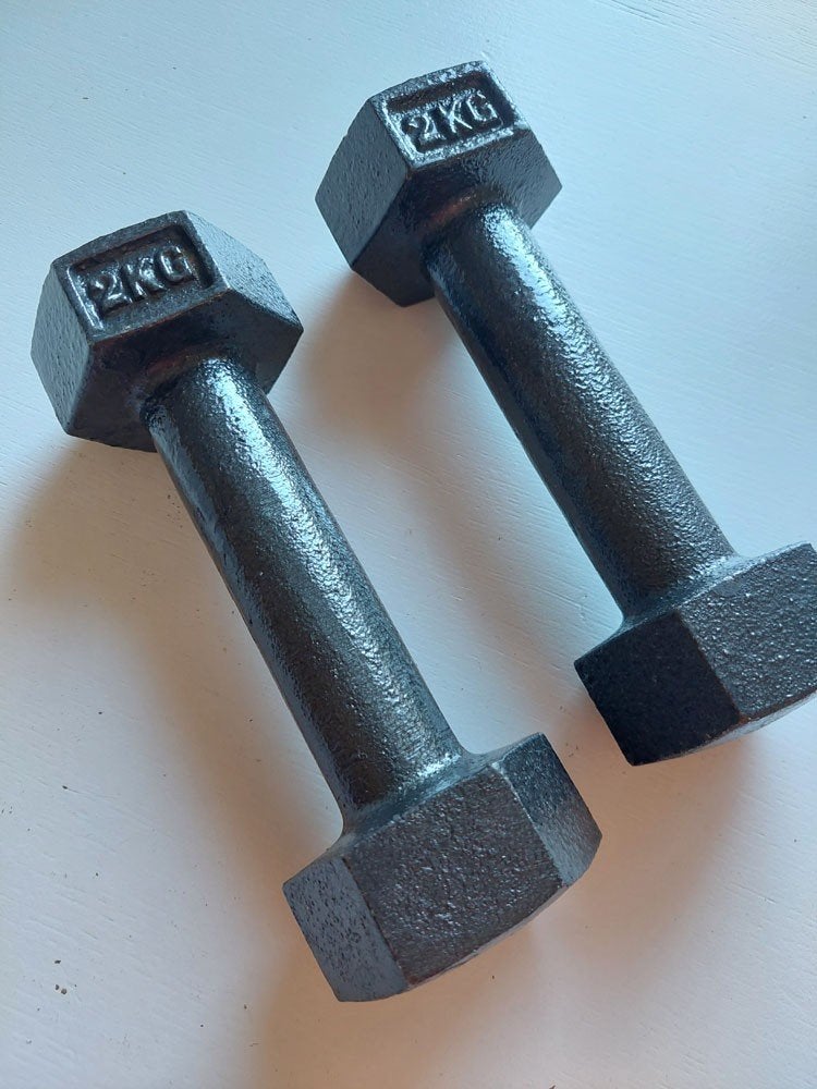 Set de poids en métal 2 kg x 2, Sports & Fitness, Enlèvement ou Envoi, Utilisé, Haltère