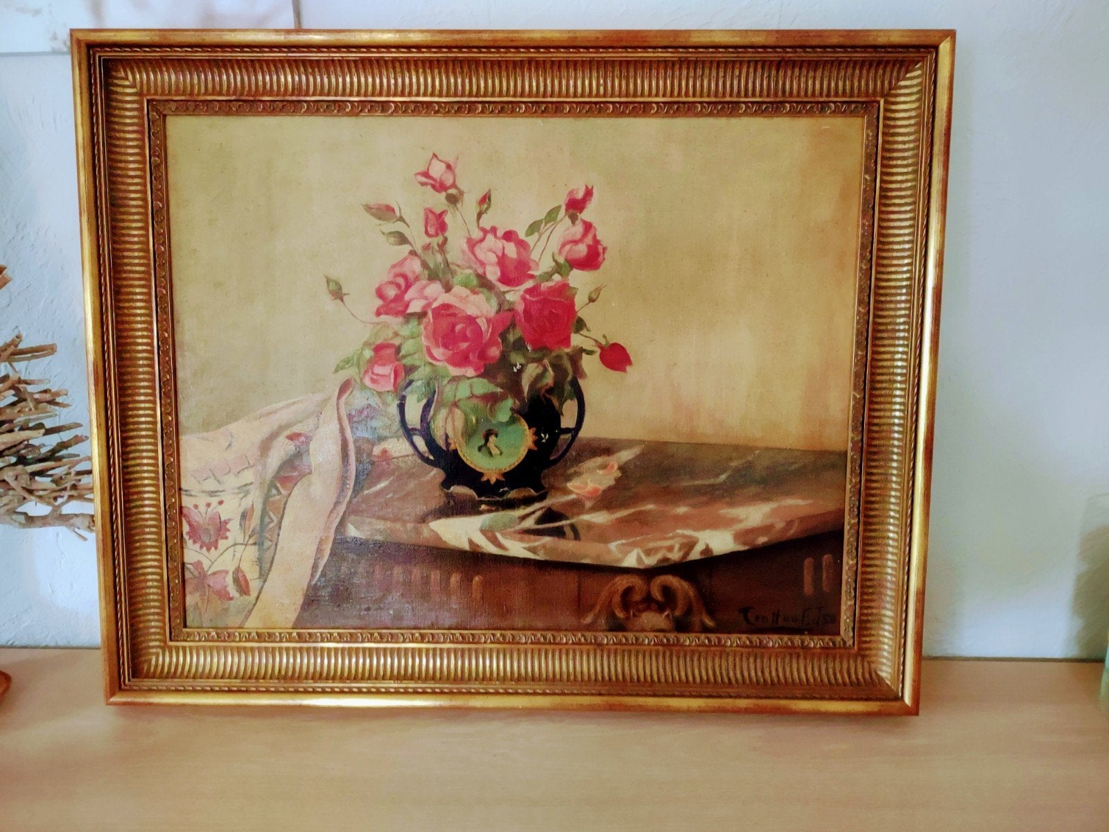 Mooi schilderij met vergulde kader., Antiek en Kunst, Kunst | Schilderijen | Klassiek, Ophalen, Klassiek, Bloemen