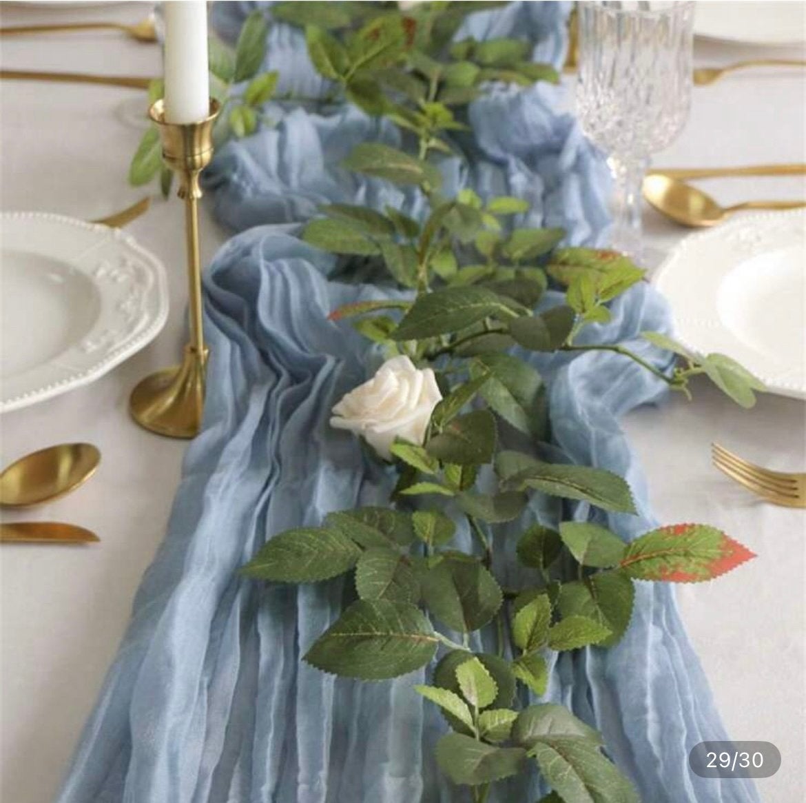 Traverse de table x2 en polyester bleu poussiéreux., Enlèvement, Bleu, Polyester