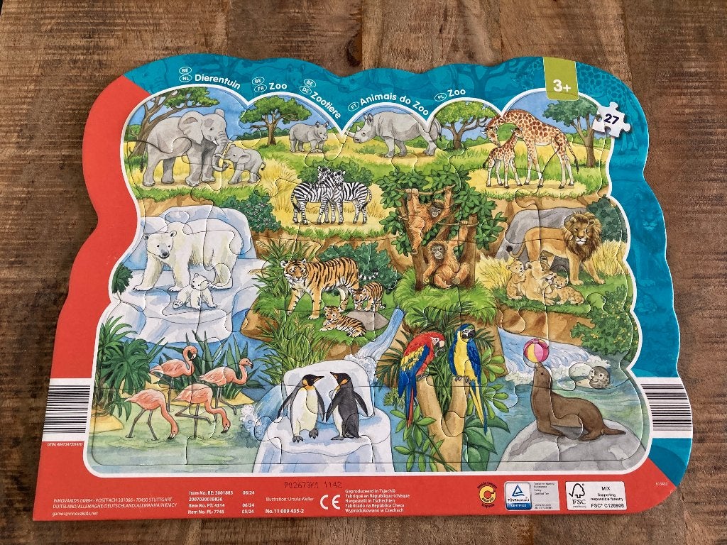 Kartonnen kinderpuzzel thema dierentuin - 27 stukken, Ophalen of Verzenden, 10 tot 50 stukjes, Zo goed als nieuw