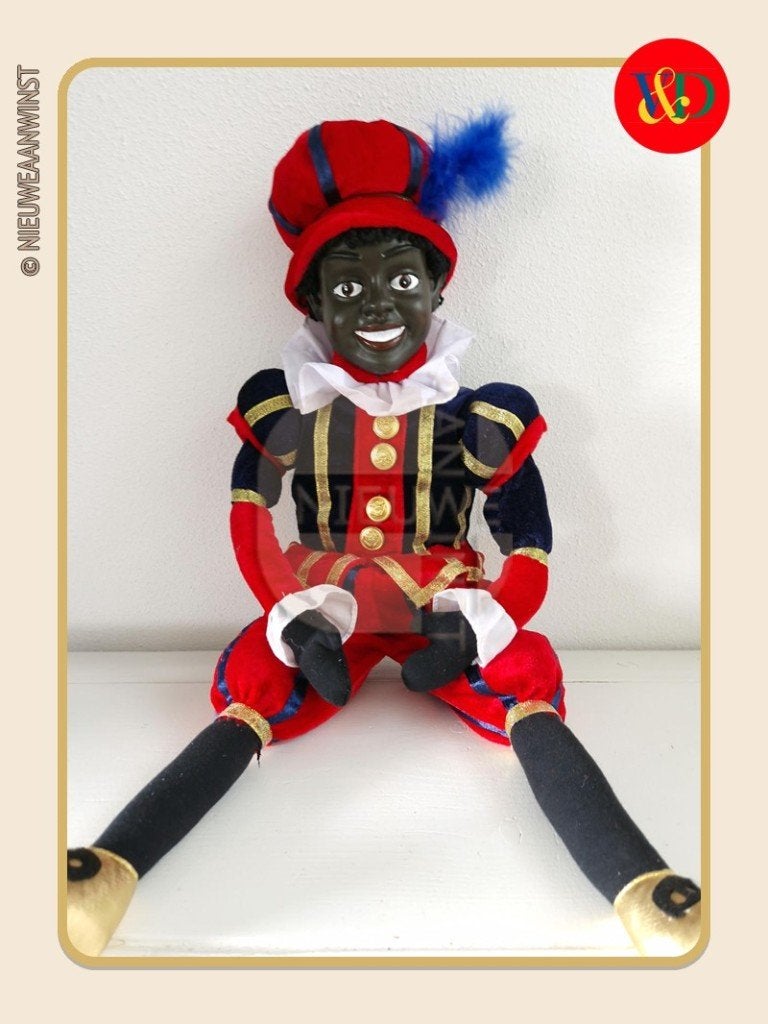 Nostalgische V&D etalage Piet pop - rood/blauw - 60cm, Verzenden, Zo goed als nieuw