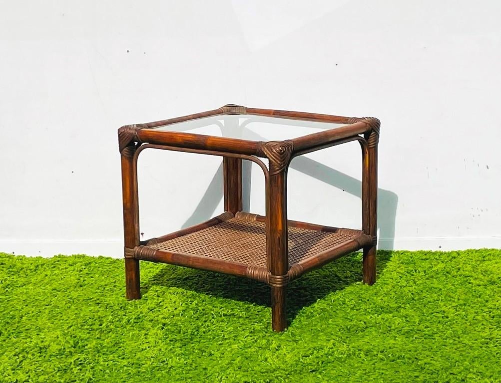 Bamboe bijzettafel ~ Vintage 70s ~ Lage tafel, Minder dan 50 cm, Gebruikt, Vierkant, Minder dan 50 cm