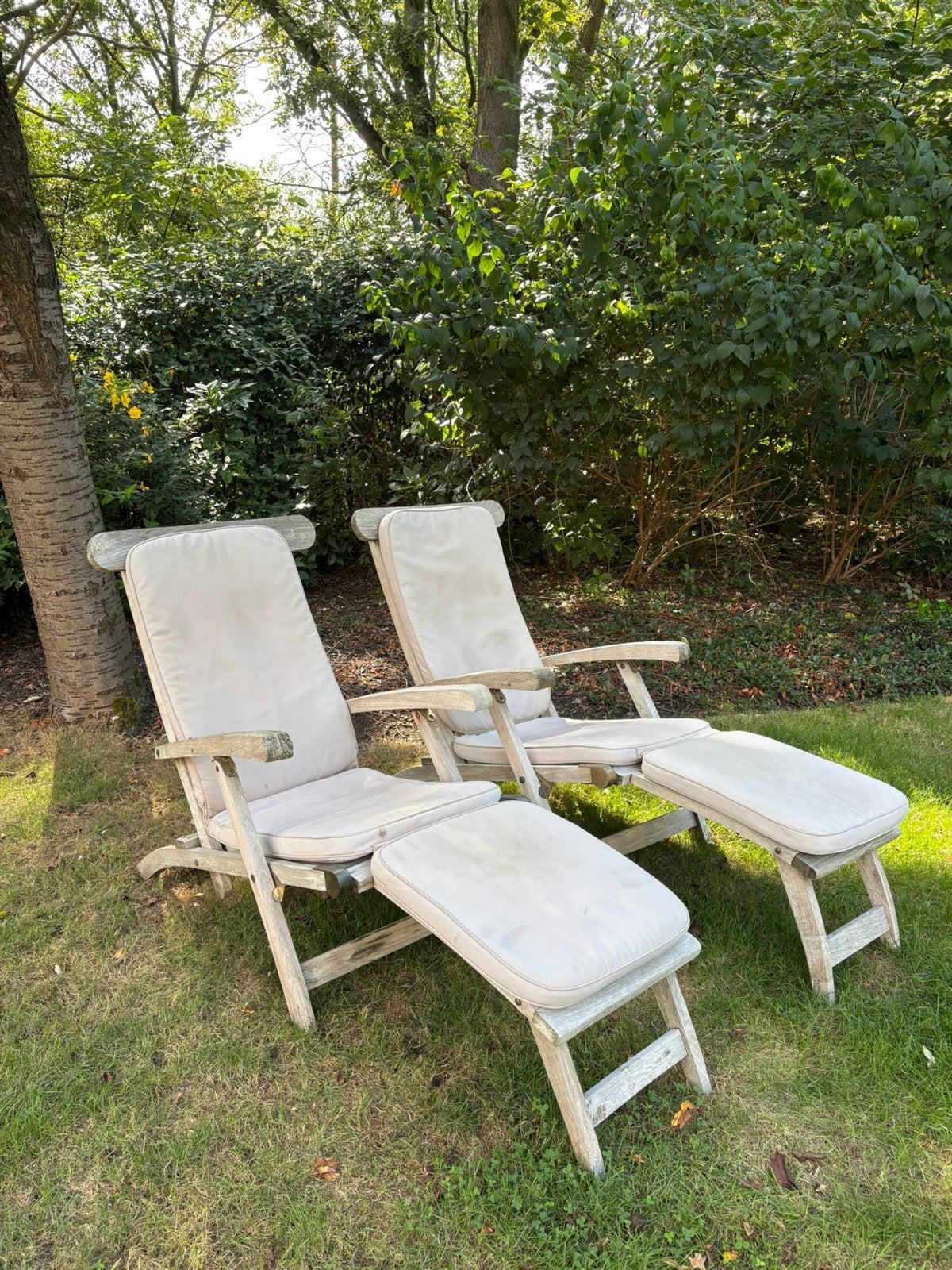 2 chaises de jardin relax en teck + coussins assortis, Jardin & Terrasse, Chaises de jardin, Enlèvement, Utilisé, Bois de teck