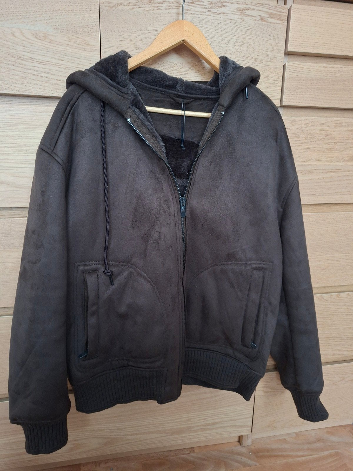 donkerbruin heren jas met kap, Ophalen, Nieuw, Maat 56/58 (XL)