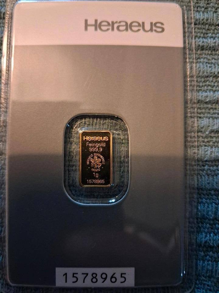 Heraeus 1 gram Goudbaar 999.9 Zuiver, Postzegels en Munten, Ophalen of Verzenden, Goud