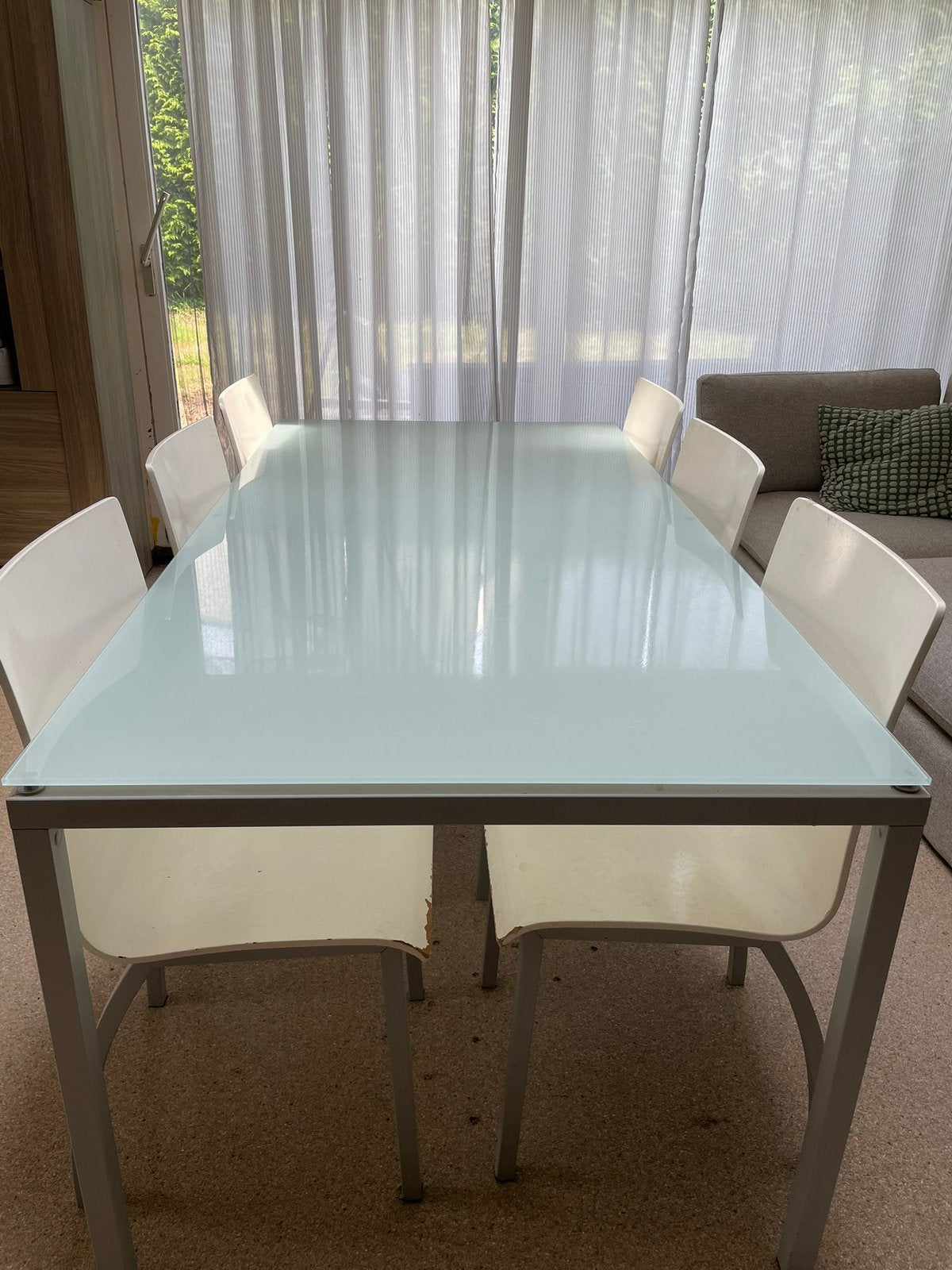 Glazen tafel met 6 stoelen, Huis en Inrichting, Ophalen, Zo goed als nieuw