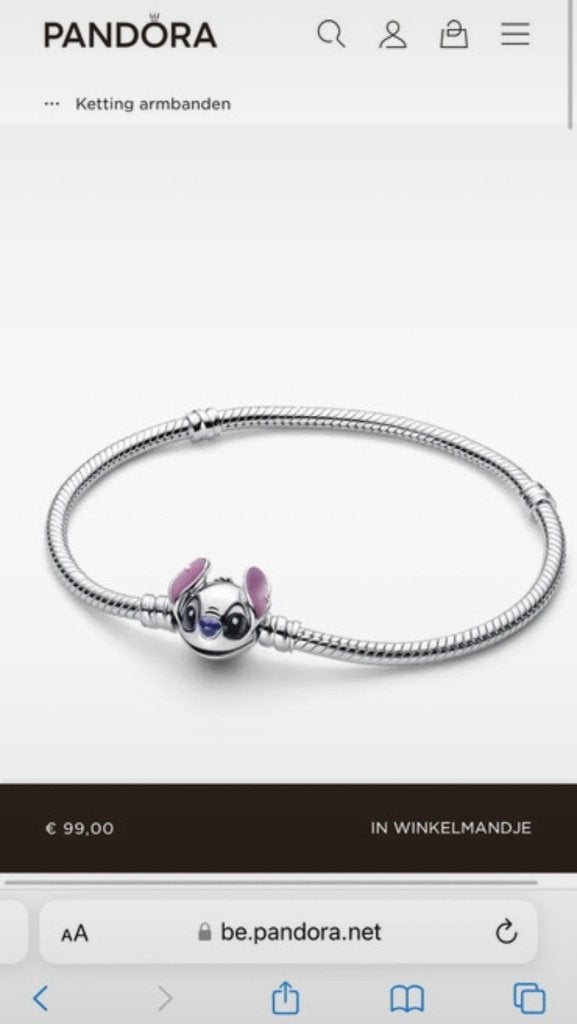 pandora - 2 armbanden STITCH - maat 18, Enlèvement, Neuf, Argent, Argent
