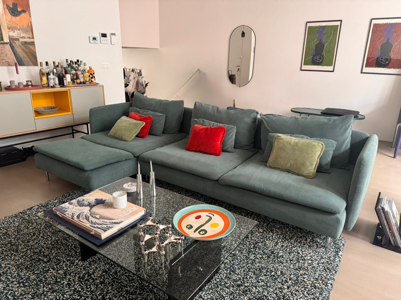 Canapé IKEA 4-sièges bleu/gris SÖDERHAMN, 100 à 125 cm, 250 à 300 cm, Banc d'angle, Quatre personnes ou plus