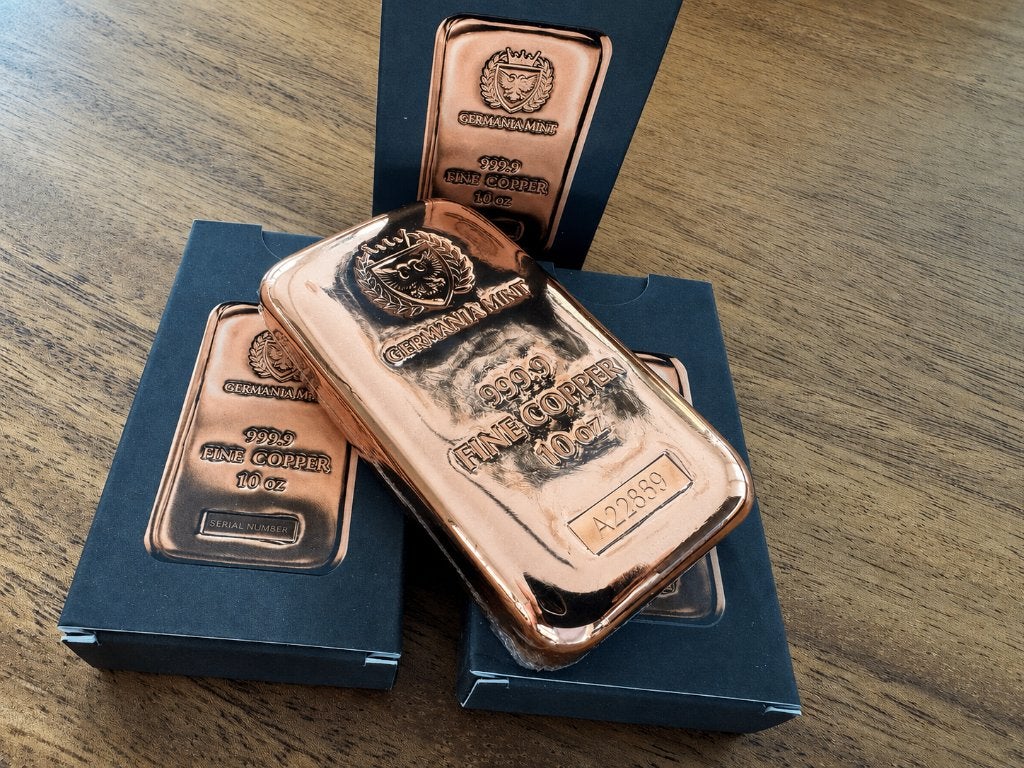 3x10 oz Germania Mint koper baren, Timbres & Monnaies, Métaux nobles & Lingots, Cuivre, Enlèvement ou Envoi