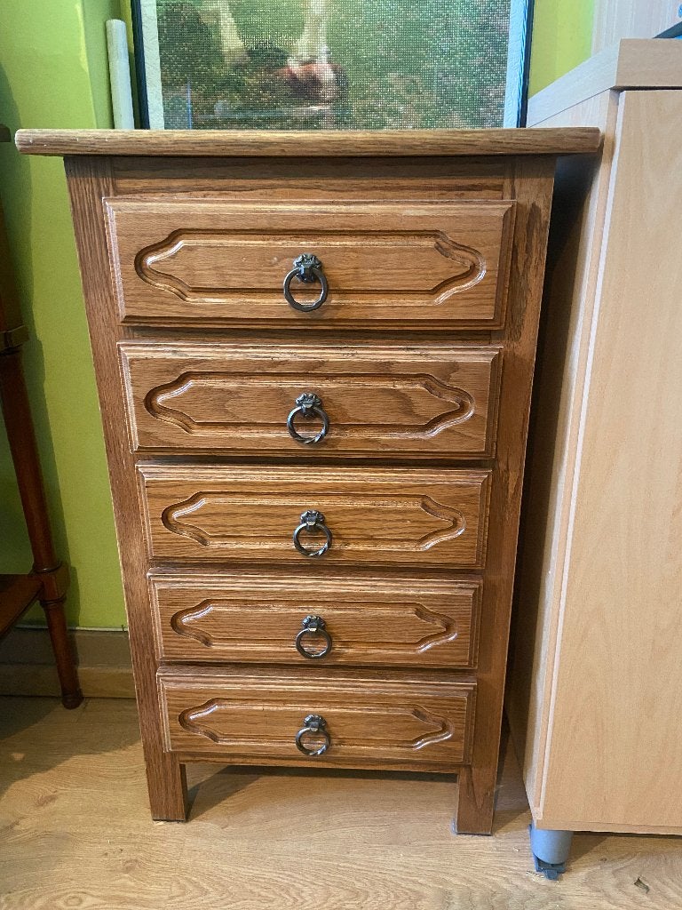 meuble a tiroir, Teck, Ancien, 25 à 50 cm, 5 tiroirs ou plus