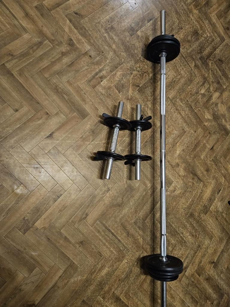 Kit Musculation Fonte - Barre longueHaltères 16kg, Sport en Fitness, Ophalen, Zo goed als nieuw, Buik, Halterset