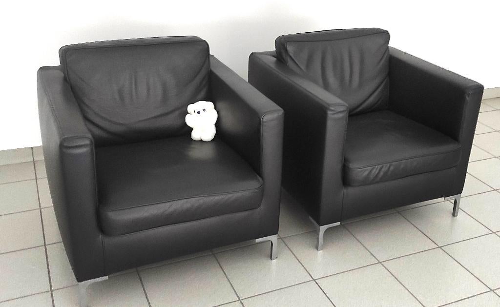 Design lederen 1p-zetel - 2 stuks, Modern design, Moins de 75 cm, Comme neuf, Enlèvement