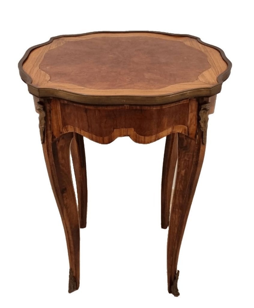 Table d'appoint Marquetterie avec garnitures en bronze., Antiquités & Art, Enlèvement ou Envoi