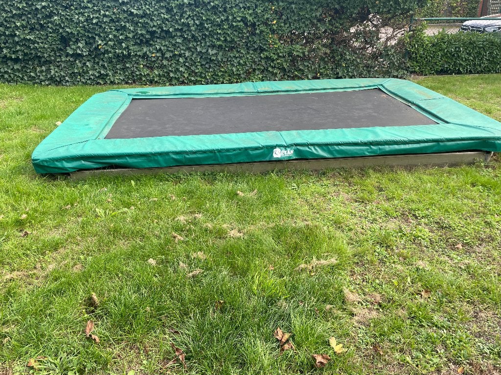 Rechthoekige trampoline mat donkergroen en doek zwart, Ophalen, Gebruikt