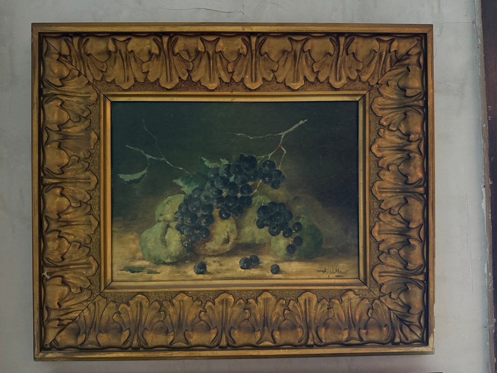 52x44cm antiek schilderij stilleven gesigneerd, Ophalen, Stilleven