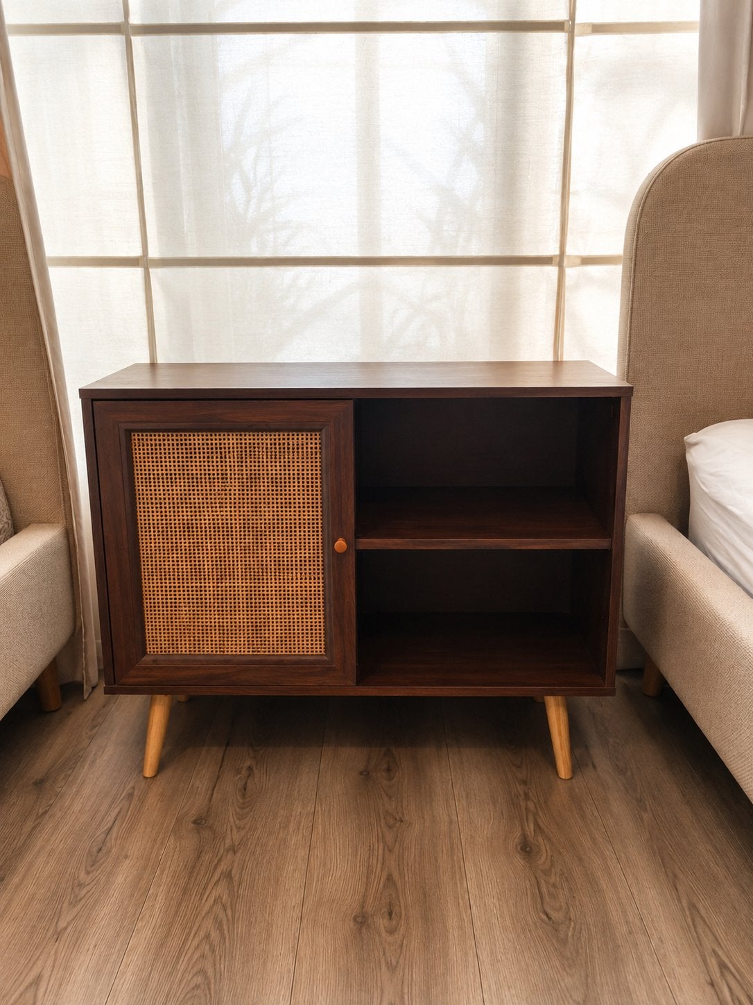 Bohemian houten kast met rotan deur, Ophalen of Verzenden, Gebruikt