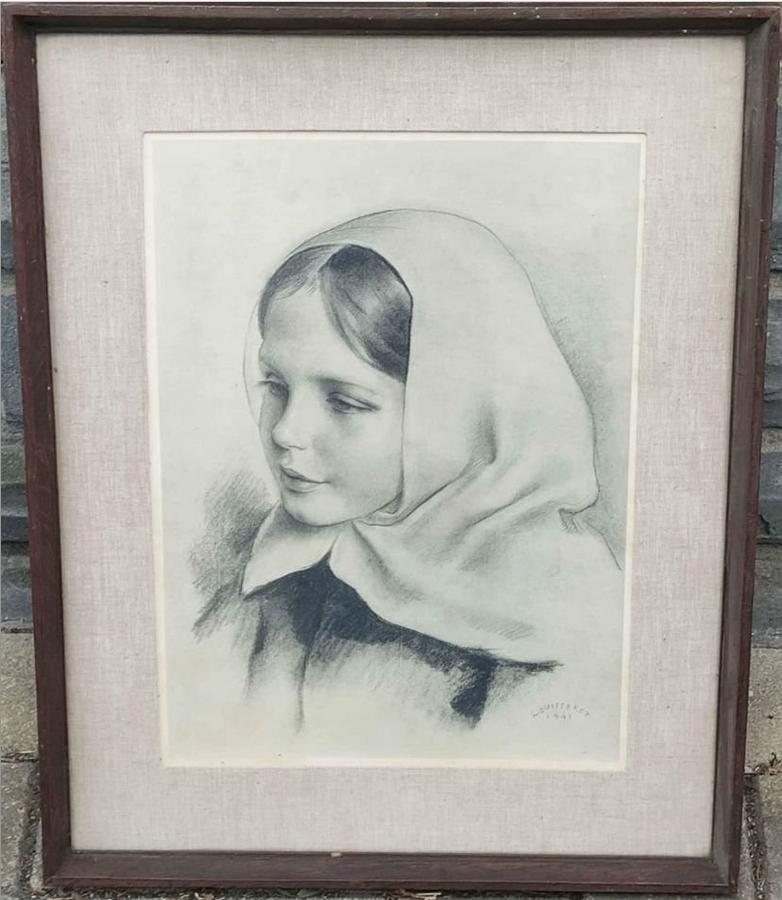 Lithographie jeune fille signe Louis buisseret, Antiquités & Art, Enlèvement ou Envoi