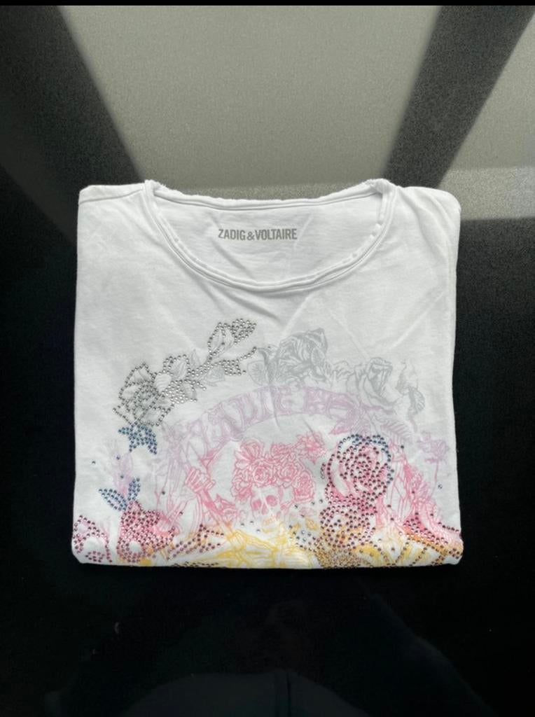Zadig & Voltaire: t-shirt kleur wit/geel/roos, maat 8 jaar, Ophalen of Verzenden, Zo goed als nieuw