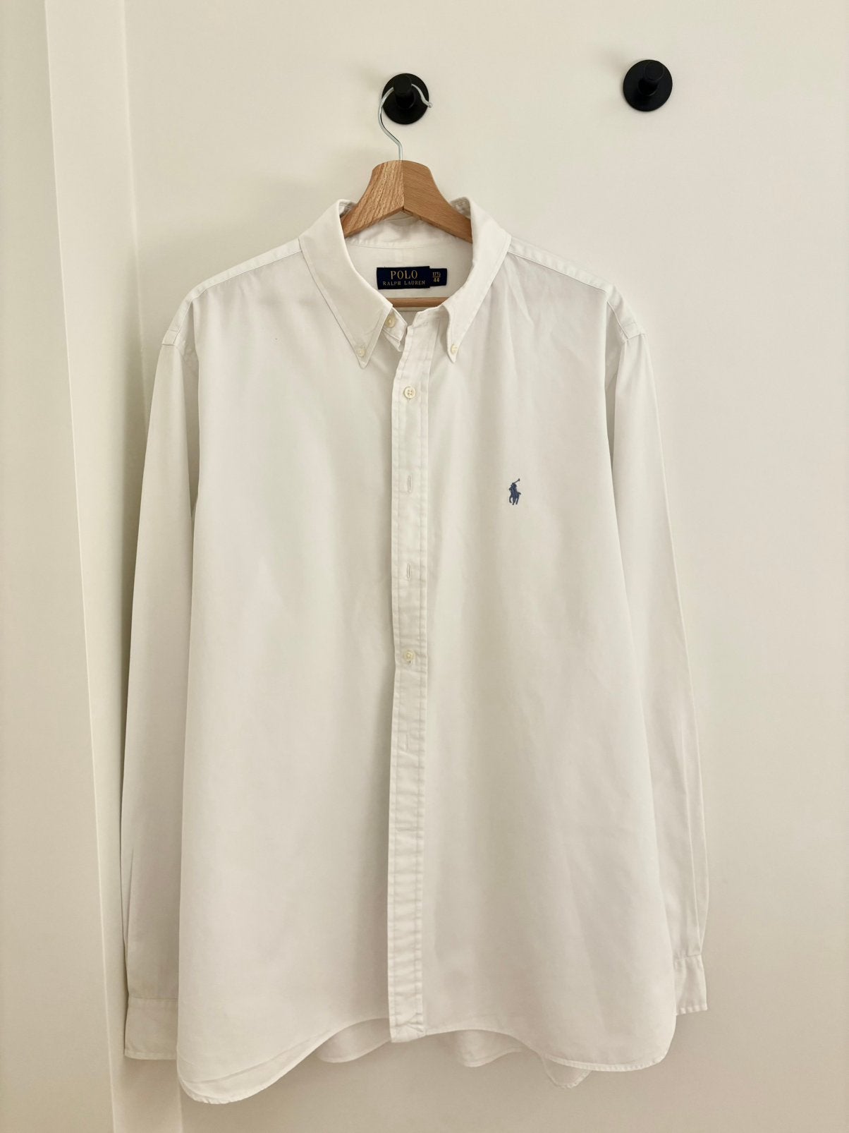 Ralph Lauren hemd wit met lichtblauw logo XL (44), Ophalen of Verzenden, Zo goed als nieuw, Wit, Halswijdte 43/44 (XL)