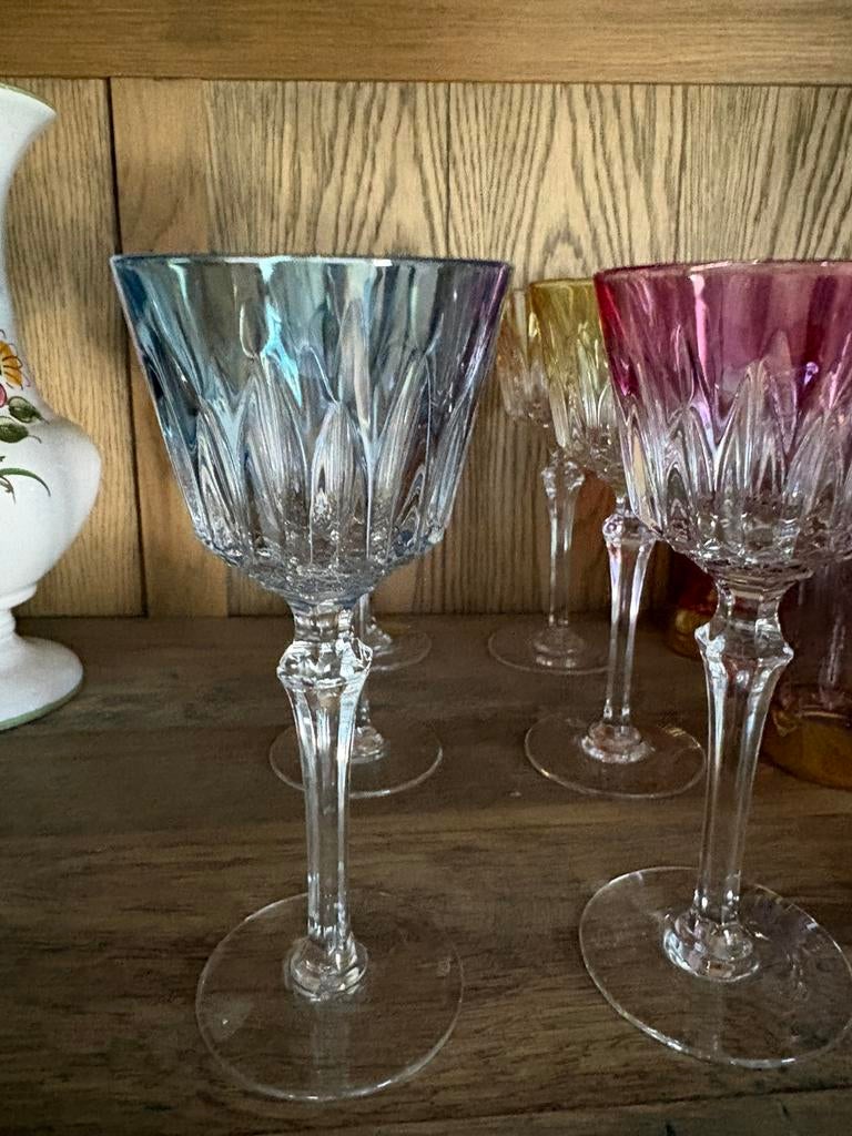 6 bohemian overlay glazen, Antiek en Kunst, Ophalen
