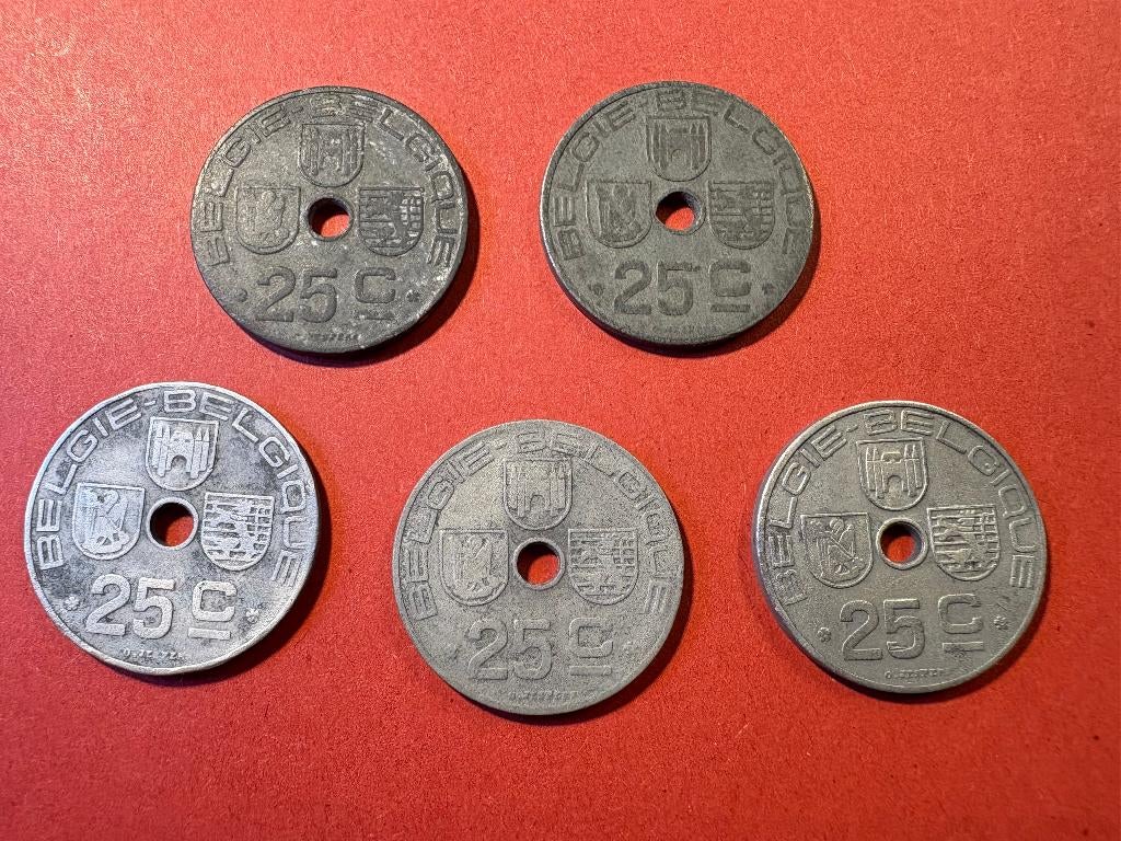 Lot 5 pièces 25 centimes Mailleux - 1942-1946 NLFR (#153#), Timbres & Monnaies, Enlèvement ou Envoi, Métal, Série
