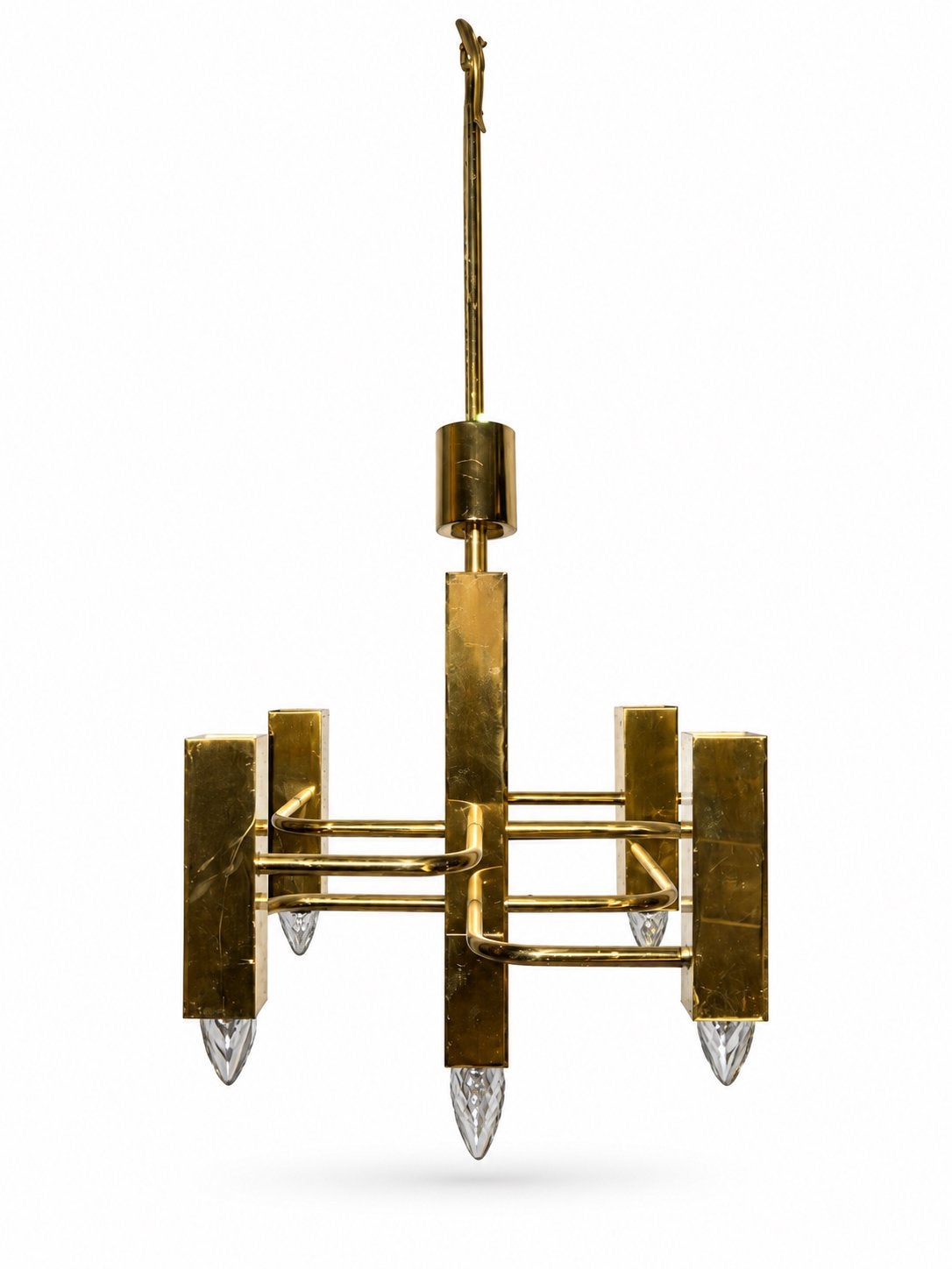 Gaetano Sciolari messing kroonluchter 5 lampen —Design 60-70, Antiek en Kunst, Ophalen