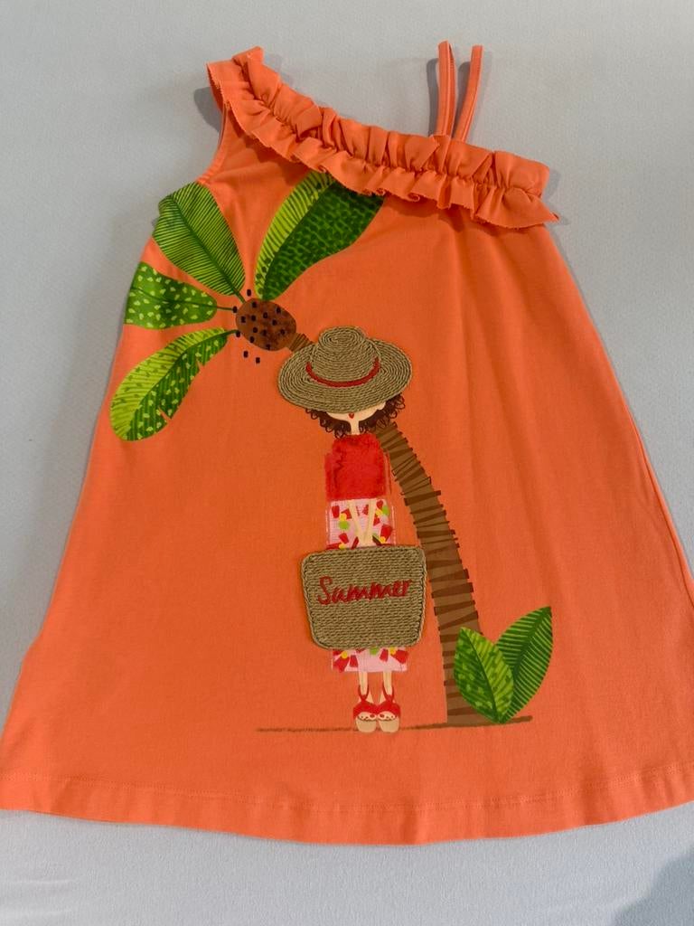 Oranje Mayoral zomerjurk met open schouder maat 116, Kinderen en Baby's, Verzenden, Zo goed als nieuw, Meisje, Jurk of Rok