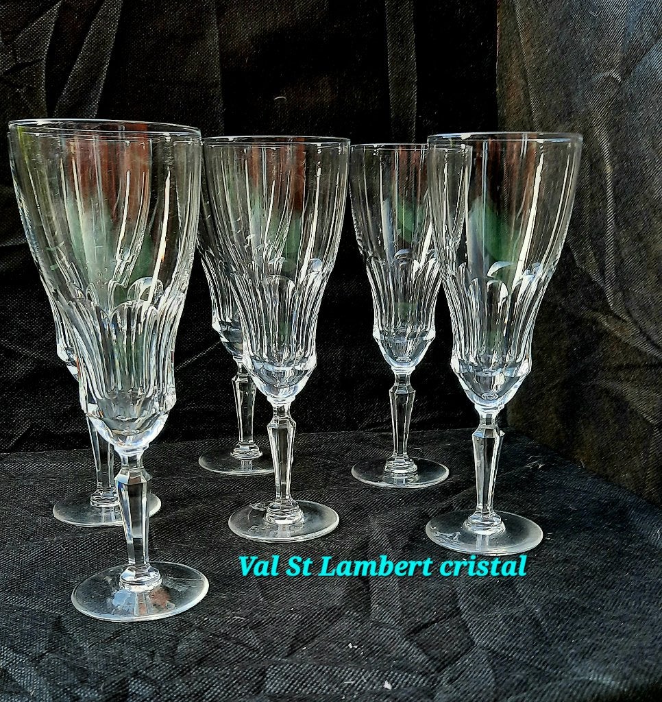 VSL, 6 flûtes cristal taillé côtes plates., Enlèvement ou Envoi