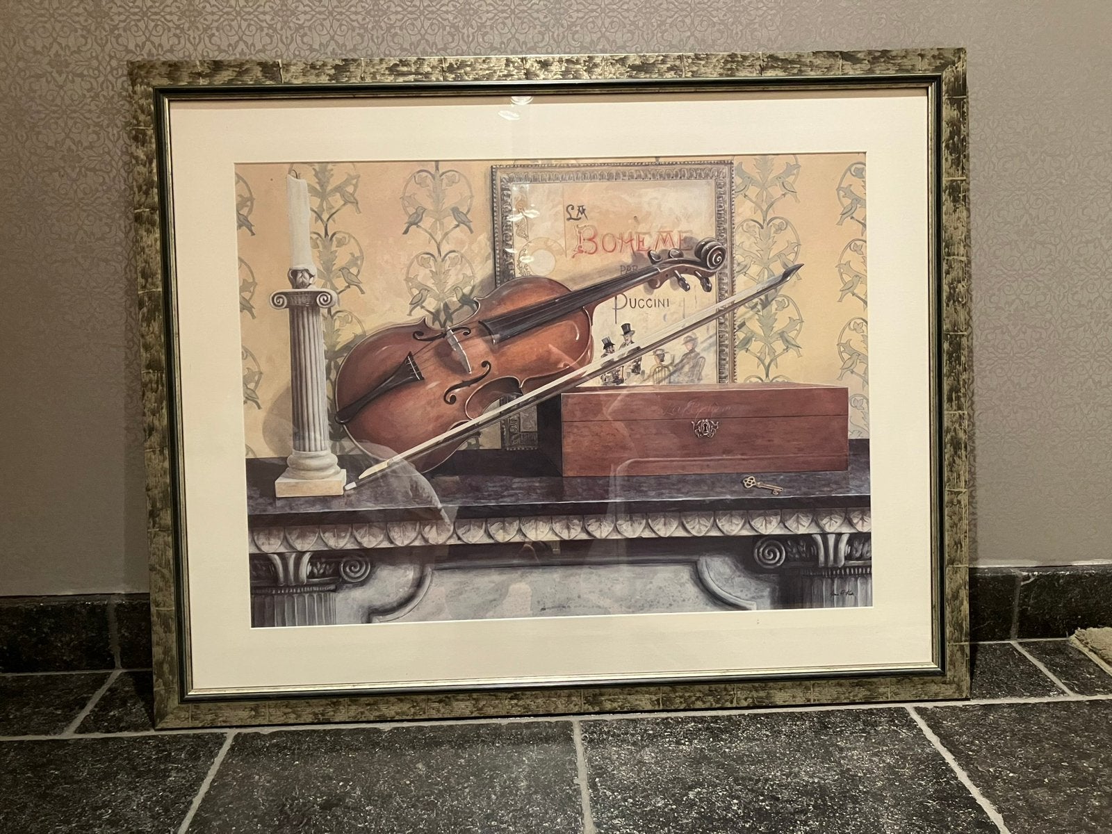 Peinture avec un beau cadre et du verre, Antiquités & Art, Sous verre, Enlèvement, Dessin, Papier