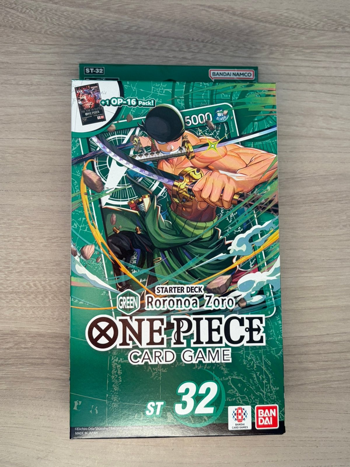 One Piece Card Game ST-32 Roronoa Zoro Green Starter Deck, Ophalen of Verzenden, Zo goed als nieuw, Booster