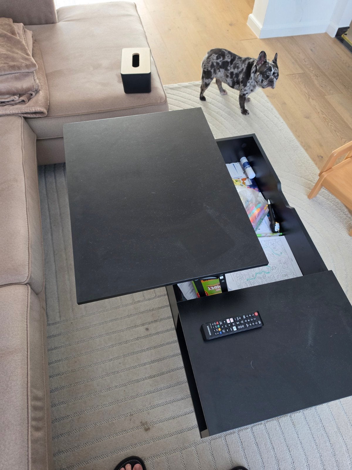 Table basse noire avec rangement, Maison & Meubles, Enlèvement