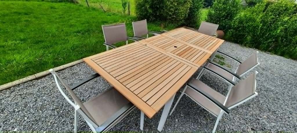 ensemble jardin table 240cm 6 chaises alu bois, Jardin & Terrasse, Ensembles de jardin, Chaise, Enlèvement, Utilisé, Bois