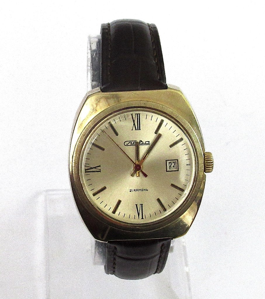 Retro Slava mechanisch horloge met kalender, Made in USSR 70, Ophalen of Verzenden