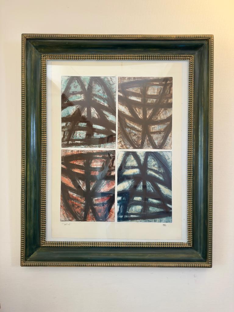 Compositie met 4 kleur etsen van K Vandekerkhove, Antiek en Kunst, Kunst | Etsen en Gravures, Ophalen, 1950 - 1999, 180 cm, Gesigneerd
