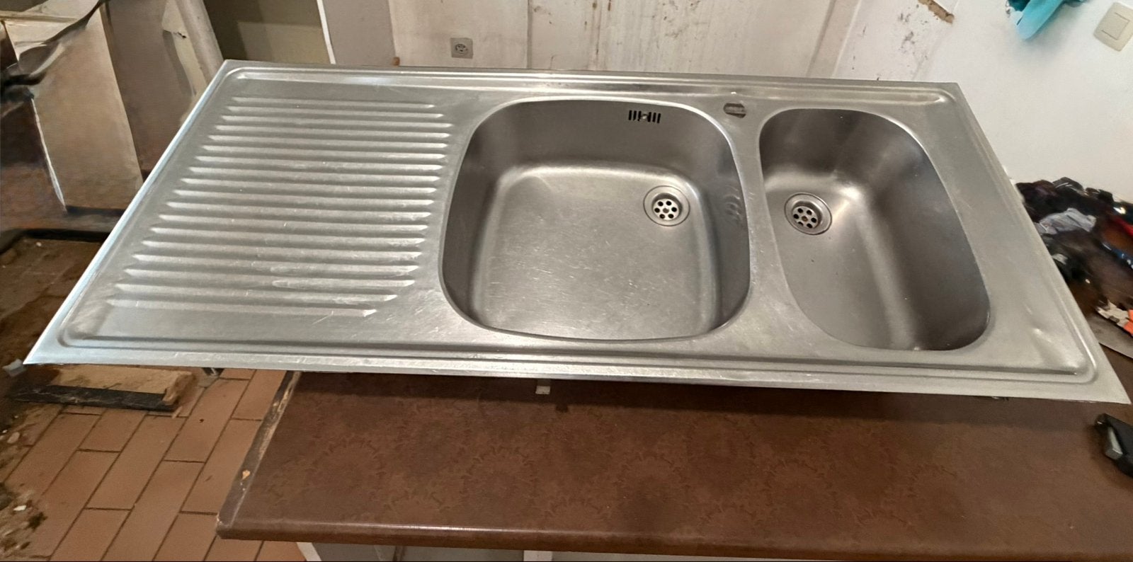 DUBBELE SPOELBAK INOX, Huis en Inrichting, Ophalen, Gebruikt, 100 tot 150 cm, 25 tot 50 cm