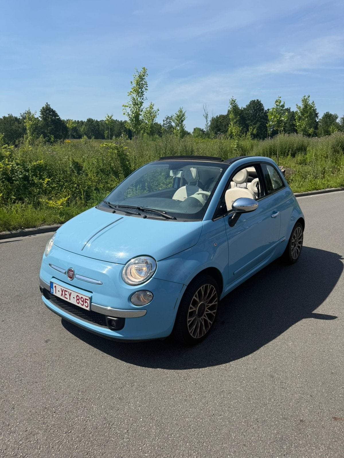 Fiat 500 cabrio, Auto's, Stof, Beige, Cabriolet, Blauw