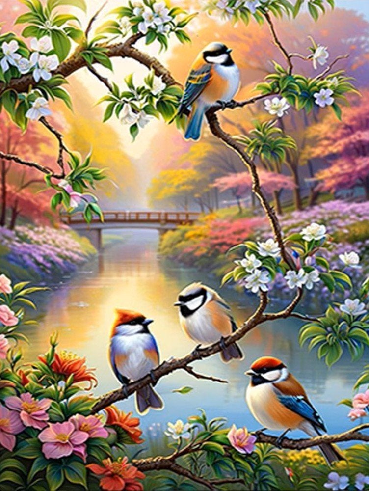 30x20cm Diamond Painting vogels kleur landschap nr 362, Ophalen of Verzenden, Nieuw, Dieren, Diamond painting
