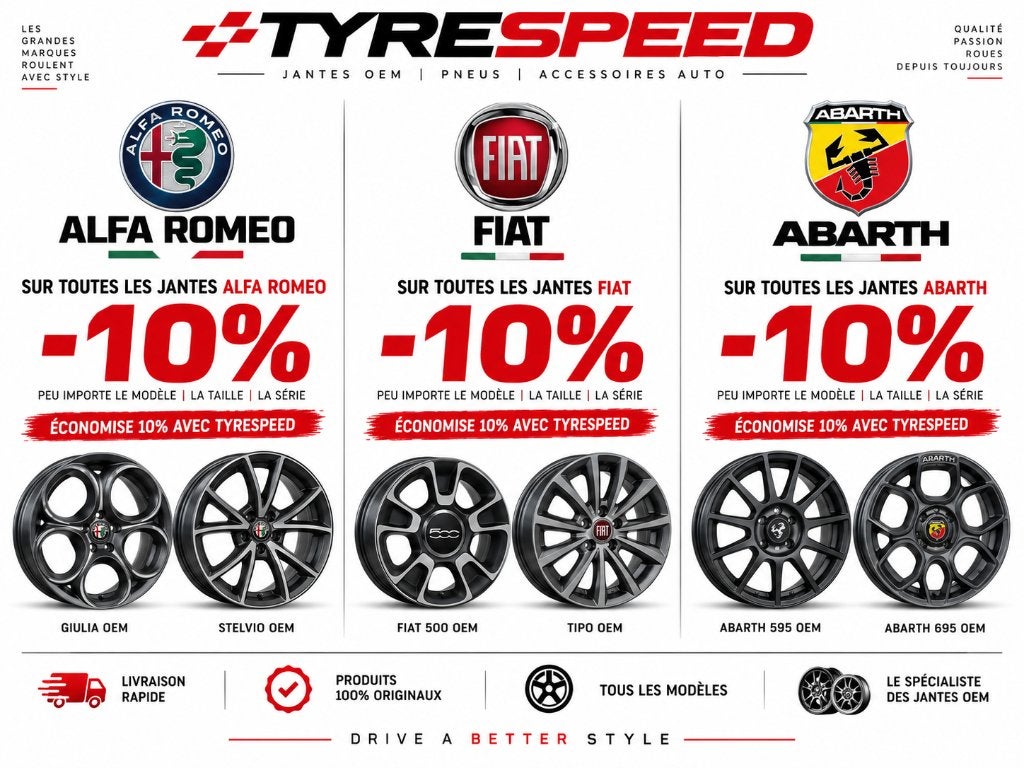 Promotion Jante -10% Abarth-Alfa-Fiat-Maserati Tyrespeed, Autos : Pièces & Accessoires, Neuf, -, Véhicule de tourisme, -