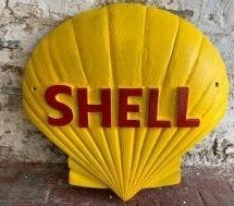 zware gietijzeren Shell reclame schelp wand decoratie garage, Verzamelen, Ophalen of Verzenden, Gebruikt, Reclamebord