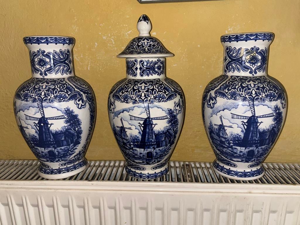 Vintage, klassiek Delfts blauw kaststel vazen, Ophalen