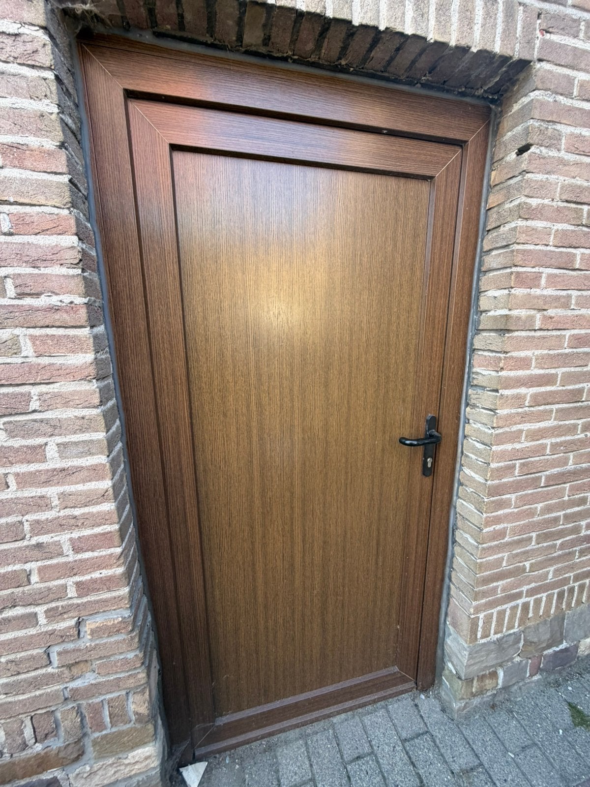 PVC buitendeur met kader 100x201cm – houtlook, Doe-het-zelf en Bouw, Kunststof, Gebruikt, Buitendeur, 200 tot 215 cm