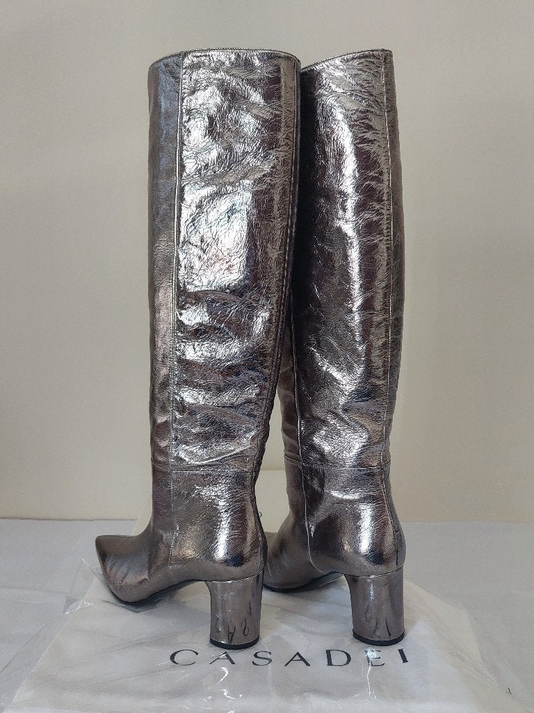 849C* Casadei - sexy bottes argent full cuir high heels (36), Neuf, Enlèvement ou Envoi, Autres couleurs, Bottes hautes