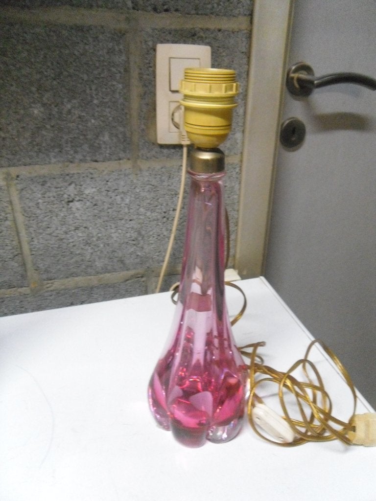 Pied de lampe en cristal du val saint lambert signée H:37 cm, Antiquités & Art, Enlèvement ou Envoi