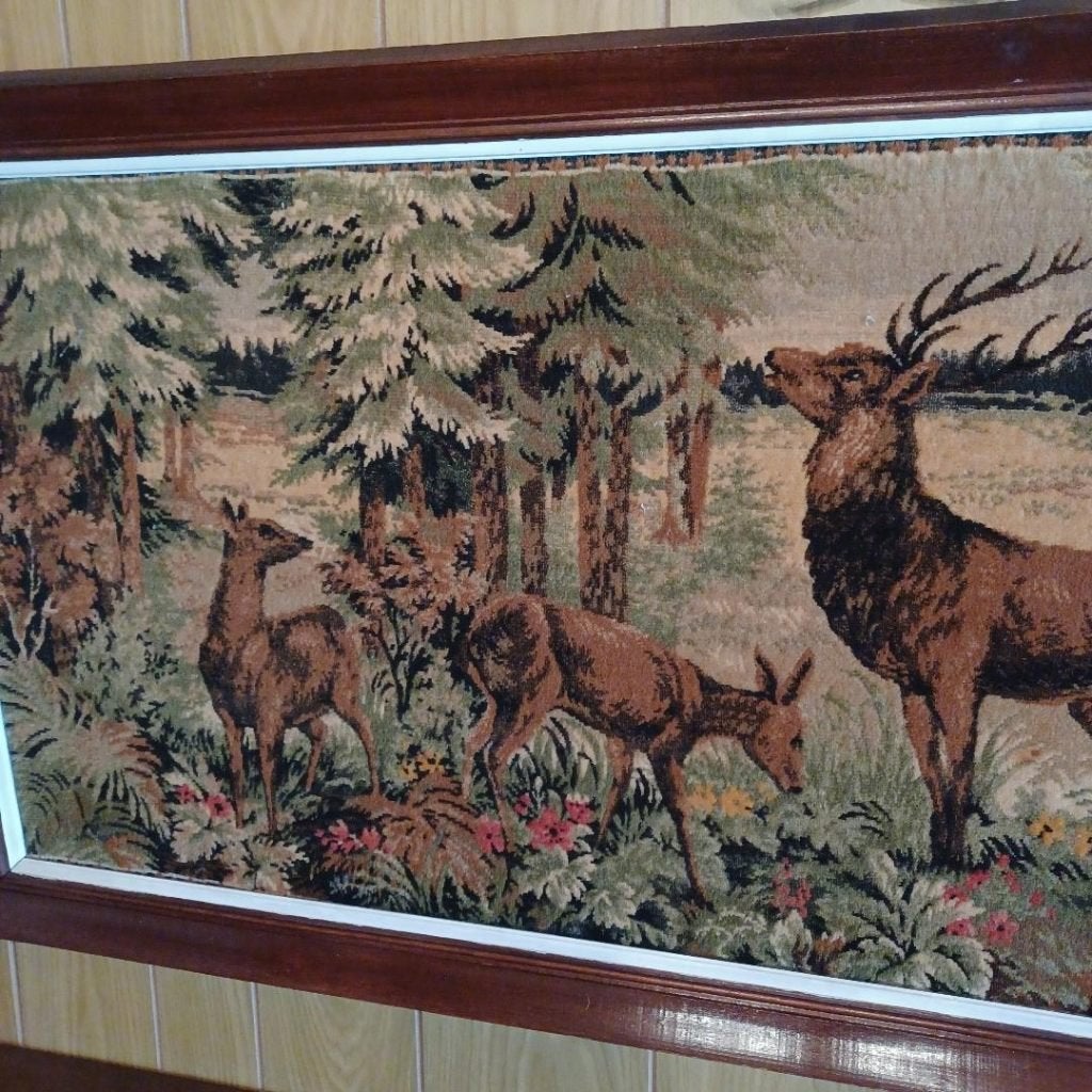 Vintage wandtapijt in houten kader, Ophalen