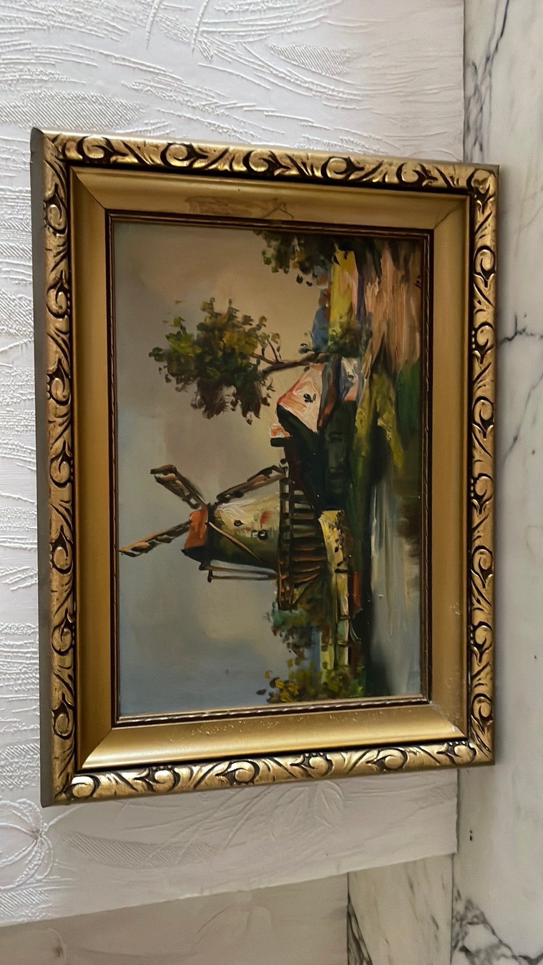 Klassiek Hollands Olieverfschilderij – Molen in Landschap, Ophalen, Doek, Landschap, Olieverf